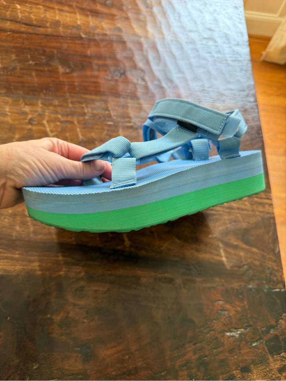 Teva Blue and Green Strap Platform Sandals - Picture 7 of 12